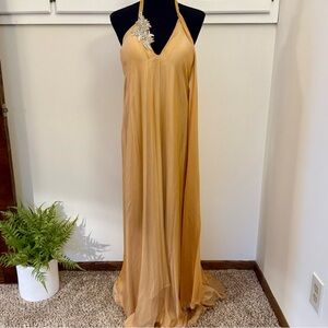 Elegant Gold Halter Prom Dress